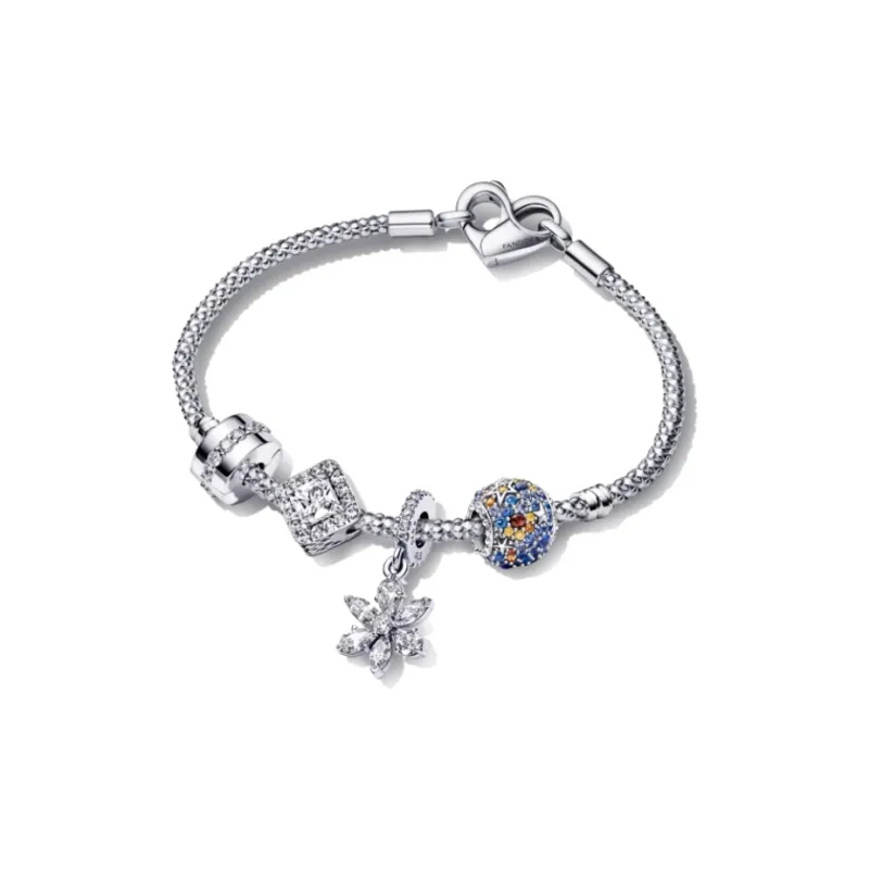 Pandora 925 Sterling Silver Synthetic Cubic Zirconia Glass Bracelets Women's Silver/Red-0