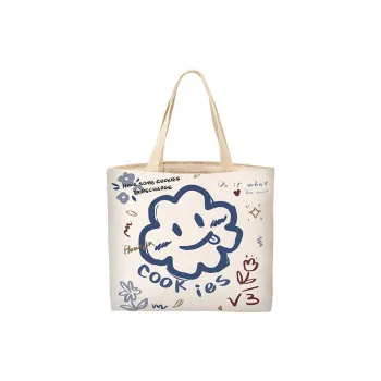 OUZIHUANG Canvas Tote Bag Shopping Bag Canvas Bag Shoulder Bag Large Size Women's White