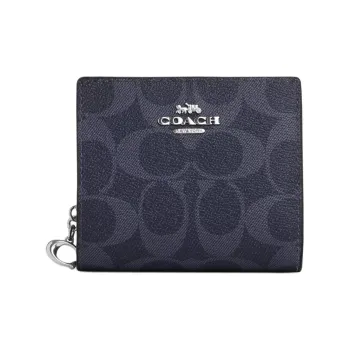 COACH Snap Wallet Leather Coin Purse Wallet Women's Midnight Marine Blue