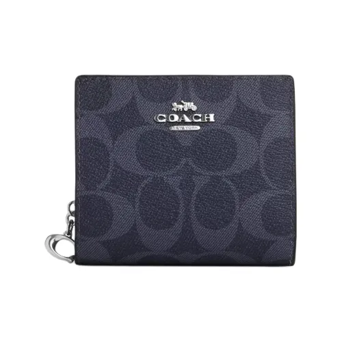 COACH Snap Wallet Leather Coin Purse Wallet Women's Midnight Marine Blue
