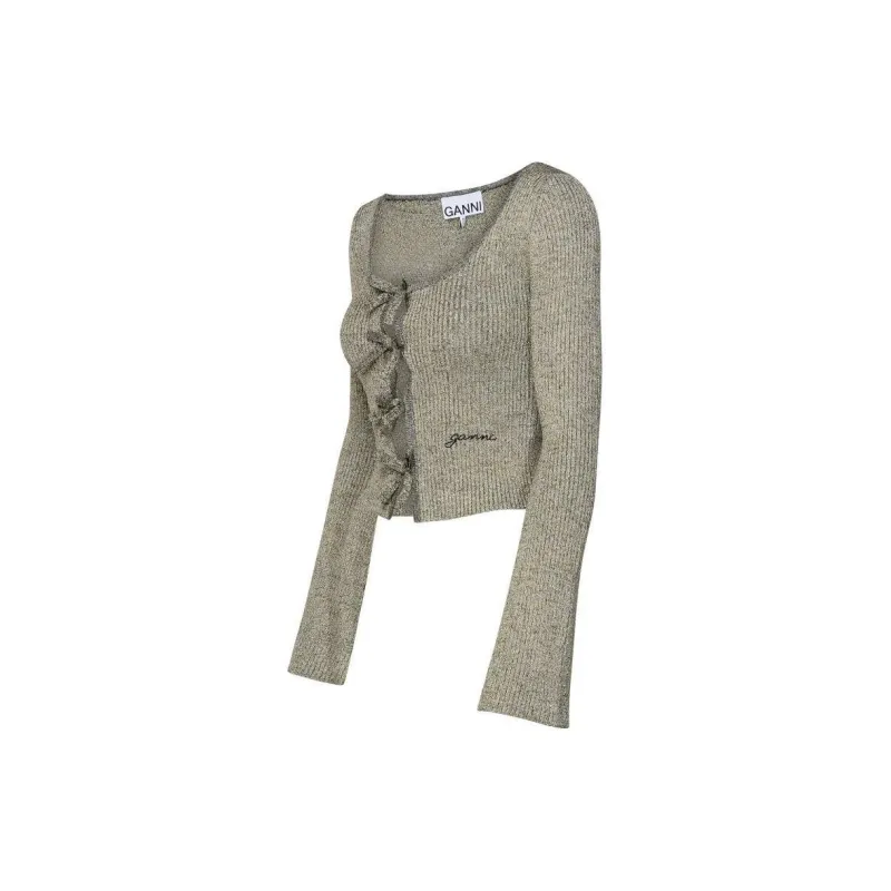 GANNI Logo embroidered Lurex knit Cardigan-2
