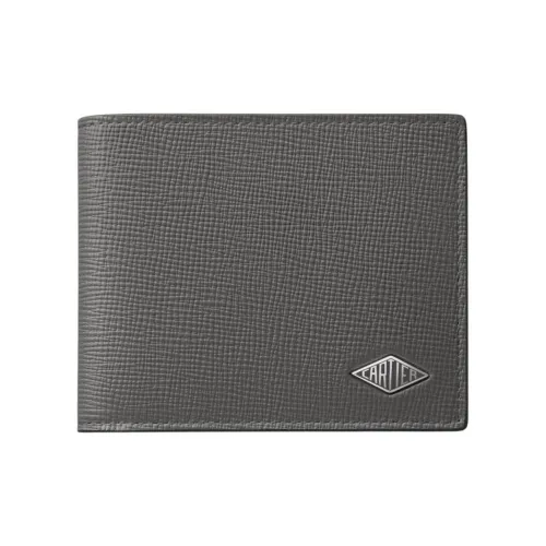 CARTIER Grain Cow Leather Card Holder, Wallet Women's Gray