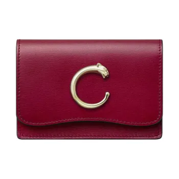CARTIER PANTHÈRE Calfskin Card Holder Women's Cherry Red