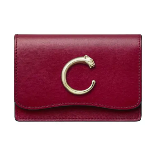 CARTIER PANTHÈRE Calfskin Card Holder Women's Cherry Red