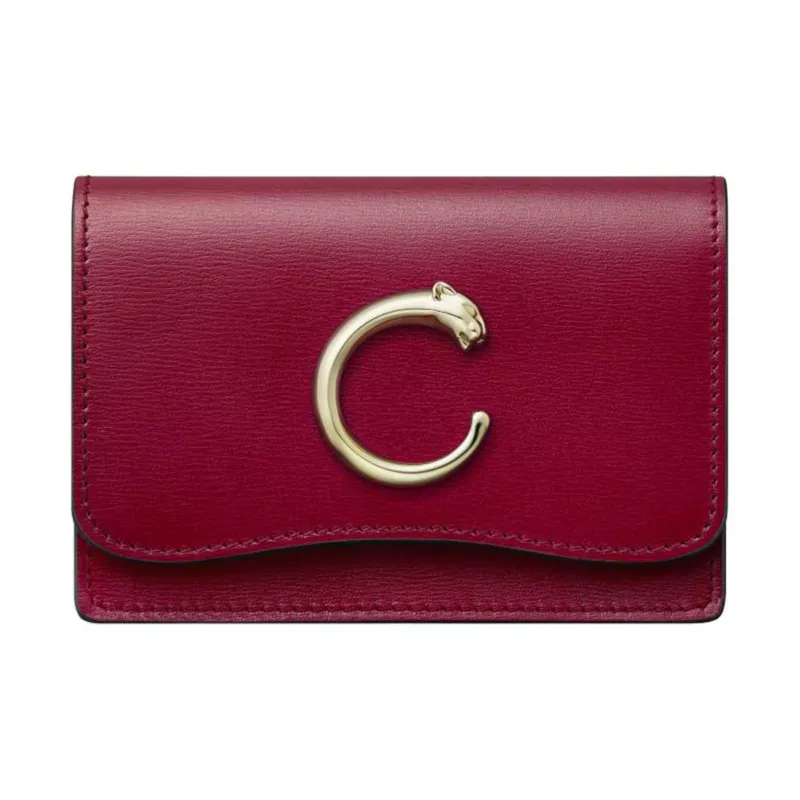CARTIER PANTHÈRE Calfskin Card Holder Women's Cherry Red-0