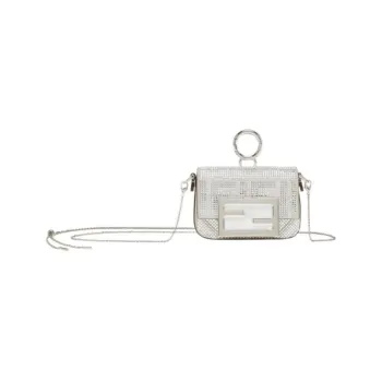 FENDI Baguette Leather Detail Pendant Bag Accessories Extra Mini Silver