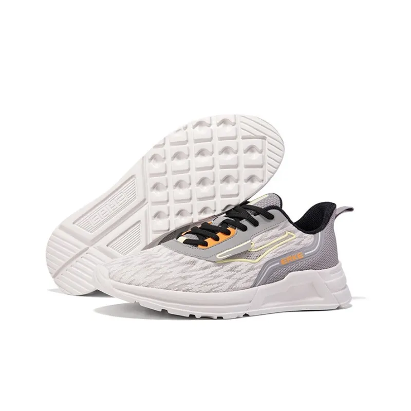 Erke Cushioned Slip Resistant Breathable Low Top Running Shoes Men's Gray-4
