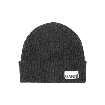GANNI Logo-patch Ribbed Beanie