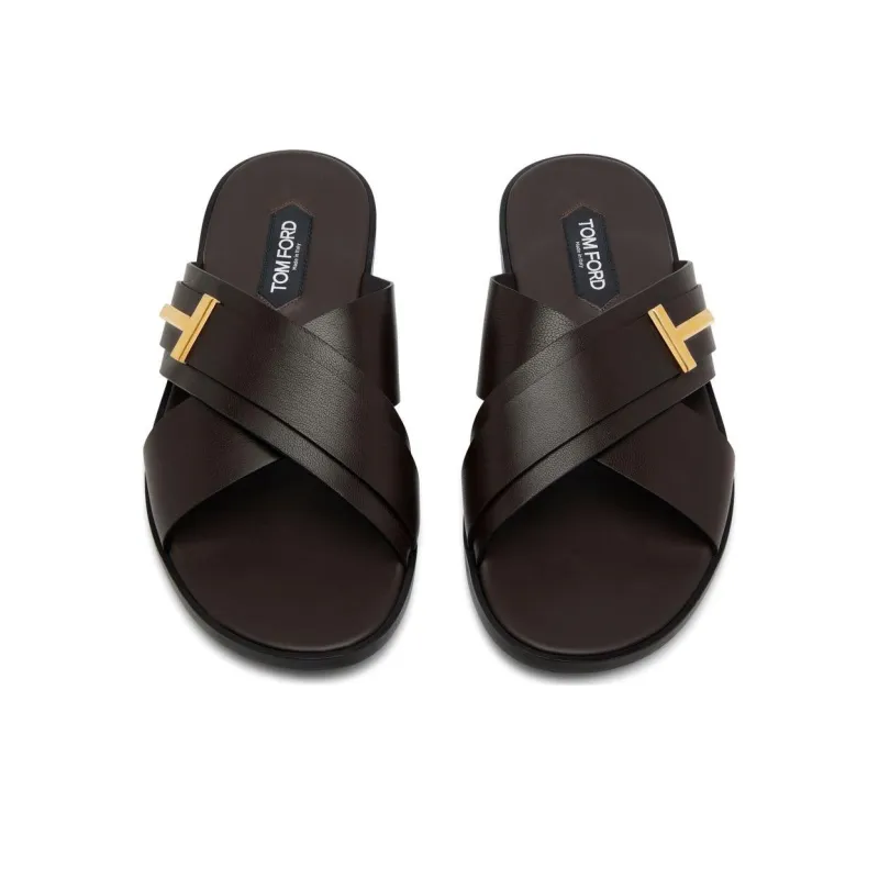 TOM FORD Logo plaque Leather Slides-2