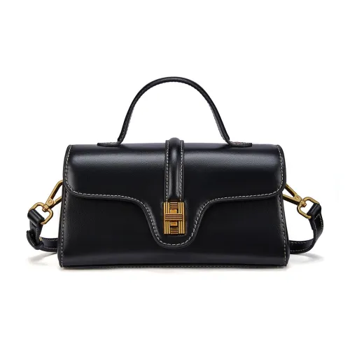 RED DRAGONFLY Cow Leather With Synthetic Leather Portable Crossbody Bag, Shoulder Bag Women's Black