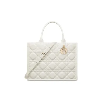 DIOR BookTote Cow Leather Tote Bag Shopping Bag Shoulder Bag Crossbody Bag Handbag Medium Size Women's Milk White