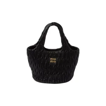 MIU MIU Leather Tote Bag Shopping Bag Shoulder Bag Handbag Women's Black