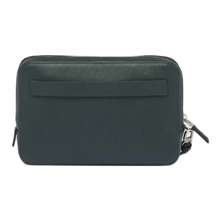 PRADA Saffiano Leather Clutch Men's Emerald Green-2