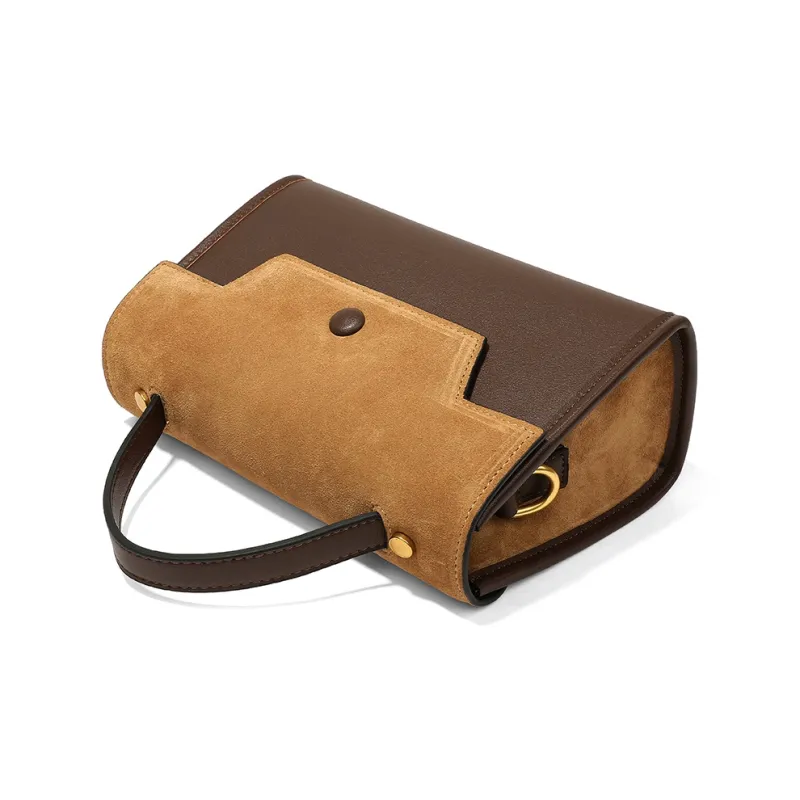 Teenmix Cow Leather Kelly Bag, One Shoulder Handbag Trumpets Women's Khaki/Black/Red Brown-26
