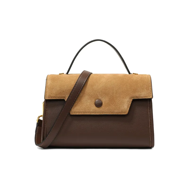Teenmix Cow Leather Kelly Bag, One Shoulder Handbag Trumpets Women's Khaki/Black/Red Brown-23