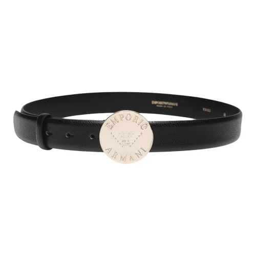 EMPORIO ARMANI Sign Design Leather Belts Women's Black Width 3CM