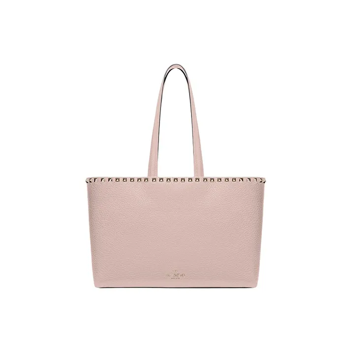 Valentino Grained Calfskin Tote Bag Shopping Bag Shoulder Bag Handbag Small Size Women's Rose Quartz Pure Red-2