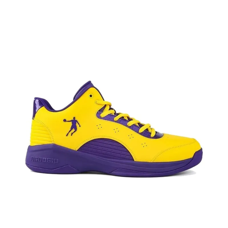 QIAODAN Shock Absorbers High Top Basketball Shoes Men's Purple Yellow-1