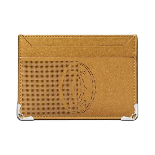 CARTIER Must De Cartier Calfskin Card Clip Card Holder Women's Brown Yellow