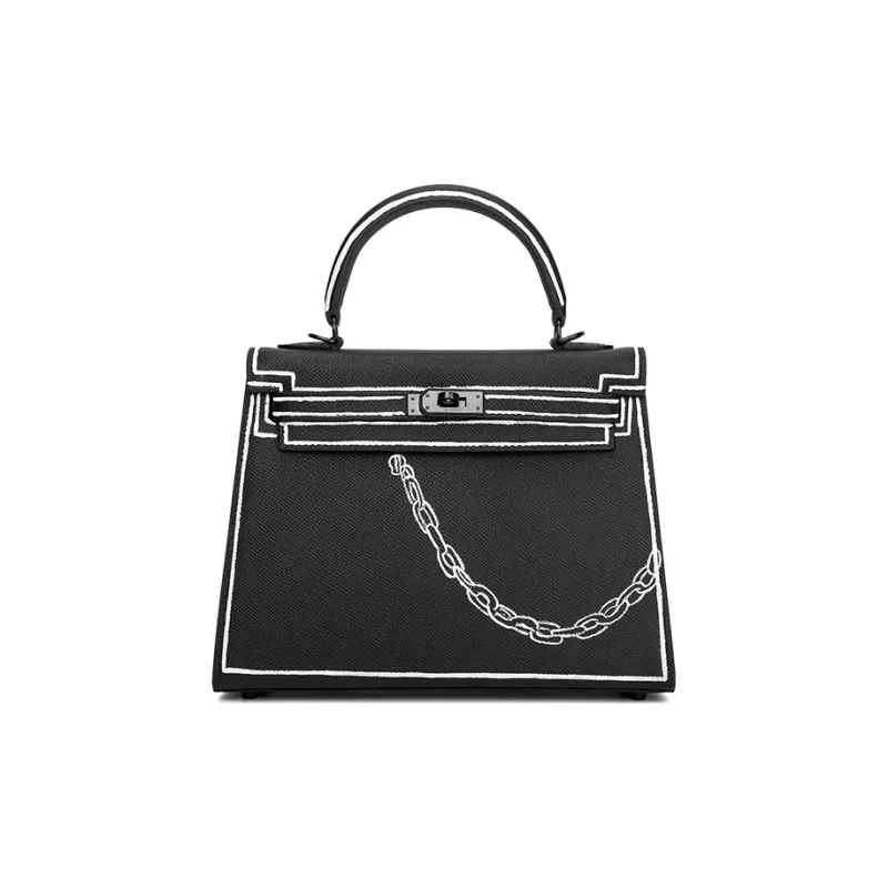 HXXXXS Cow Leather Shoulder Bag, Crossbody Bag, Handbag Medium Size Women's Black-1