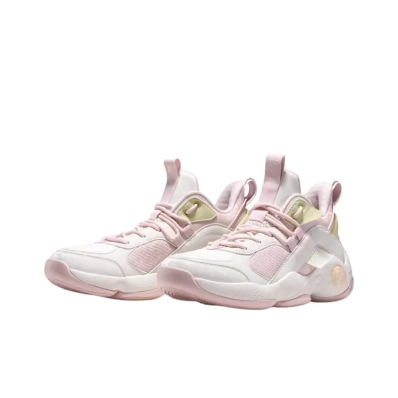 QIAODAN Cushioning Wear Resistant Low Top Basketball Shoes Women's White Pink-1