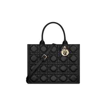 DIOR BookTote Cow Leather Tote Bag Shopping Bag Handbag Medium Size Women's Black