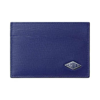 CARTIER Textured Calfskin Card Holder Women's Ink Blue