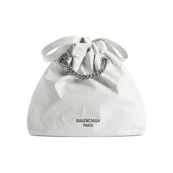 Balenciaga CRUSH Embossed Cow Leather Tote Shopping Bag, Shoulder Bag, Crossbody Bag Trumpets Women's White