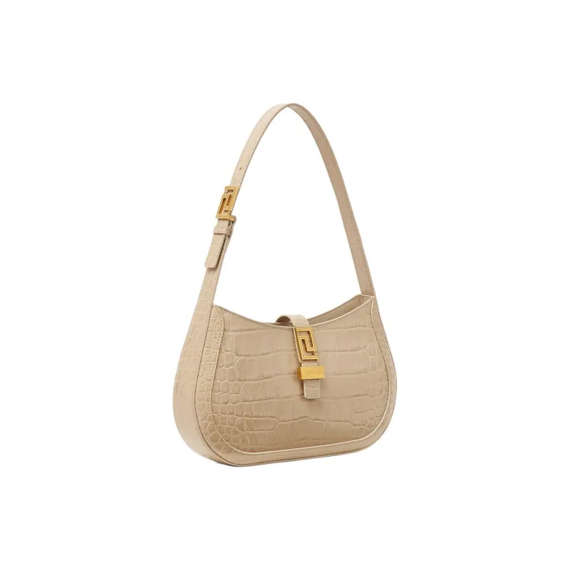 VERSACE Greca Goddess Cow Leather Vagabond Bag Handbag Shoulder Bag Women's Beige-1