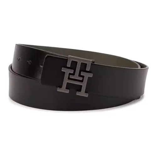 Tommy Hilfiger Letter Buckle Smooth Closure Leather Belts Men's Black Width: 3.5cm