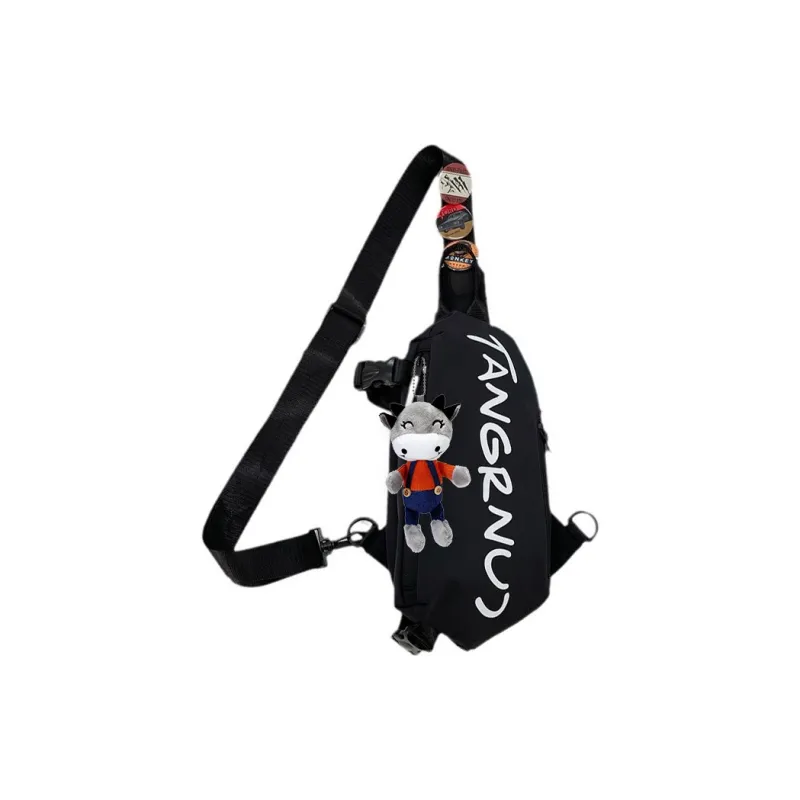 HCXK Nylon Fabric Shoulder Bag, Crossbody Bag Regular Men's Black/White-8