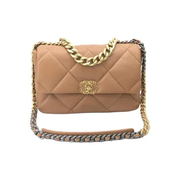 CHANEL 19Bag Lambskin Mouth Cover Bag Crossbody Bag Medium Size Women's Caramel Brown