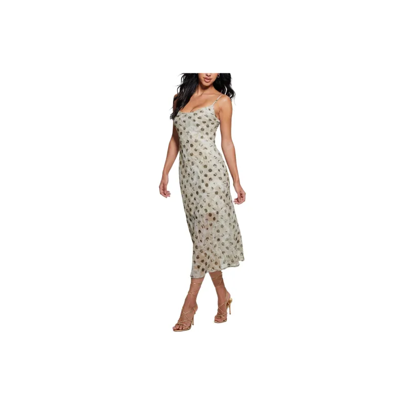 GUESS Polka Dots Long Slip Dress Slip Dresses Women's White-2