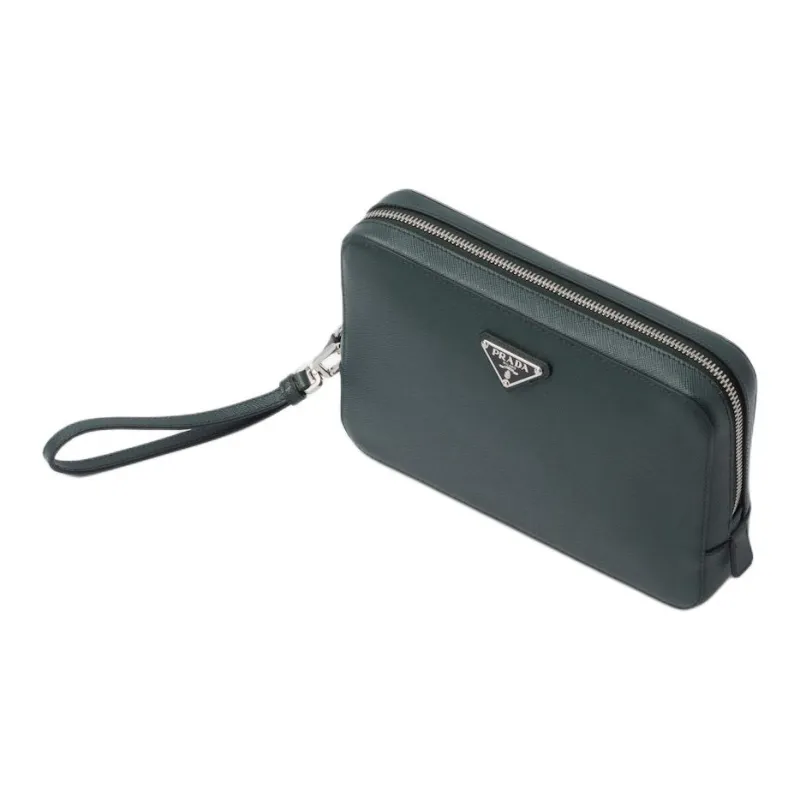 PRADA Saffiano Leather Clutch Men's Emerald Green-1