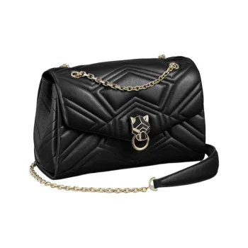 CARTIER Panthère De Cartier Calfskin Shoulder Bag, Crossbody Bag Small Size Women's Black