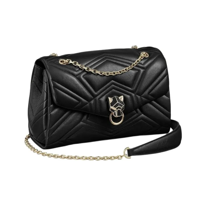 CARTIER Panthère De Cartier Calfskin Shoulder Bag, Crossbody Bag Trumpets Women's Black-0