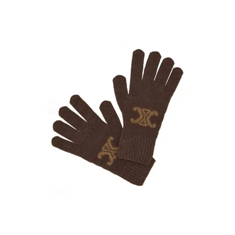 CELINE Wool, Cashmere, And Mulberry Silk Knit Gloves Women's Brown-1