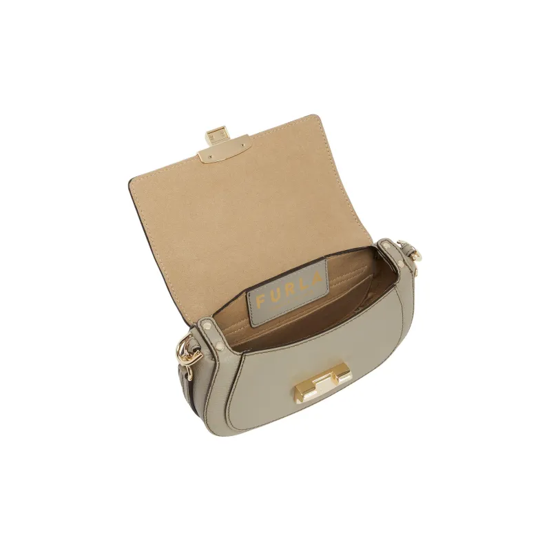 Furla Club 2 Calfskin Saddle Bag Shoulder Bag Crossbody Bag Small Size Women's Tan-2