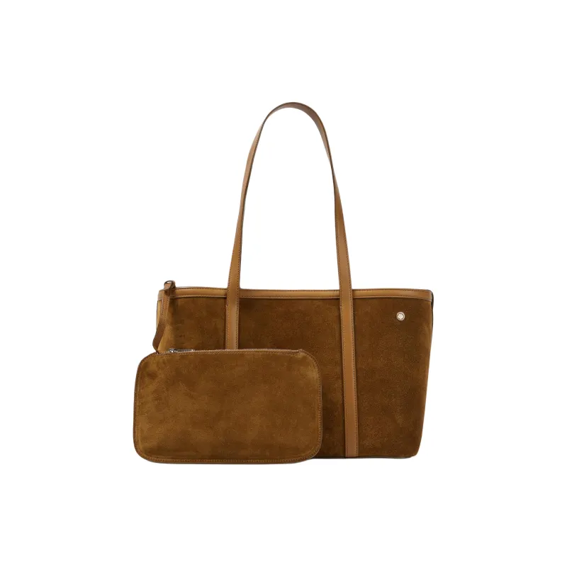 Loro Piana Suede Tote Bag Shopping Bag Handbag Medium Size Women's Brown-2