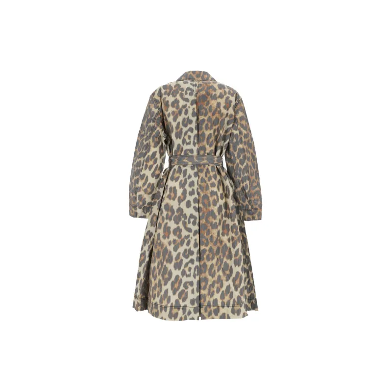 GANNI Leopard Crispy Shell Belted Coat-1