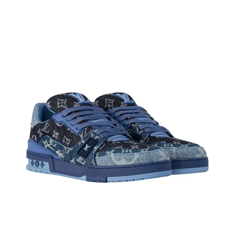 LOUIS VUITTON Trainer Low Top Skateboard Shoes Unisex Blue-1