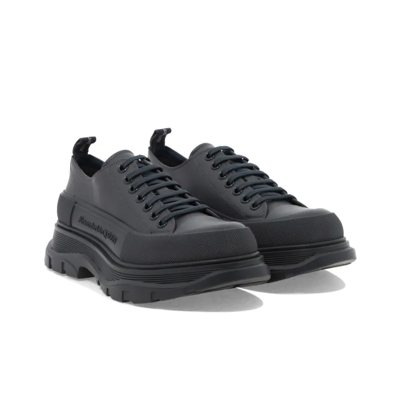 Alexander McQueen Tread Slick Low Lace Up Leather Grey-3