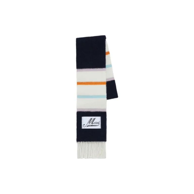 MARNI Logo Patch Striped Fringed Scarf-0