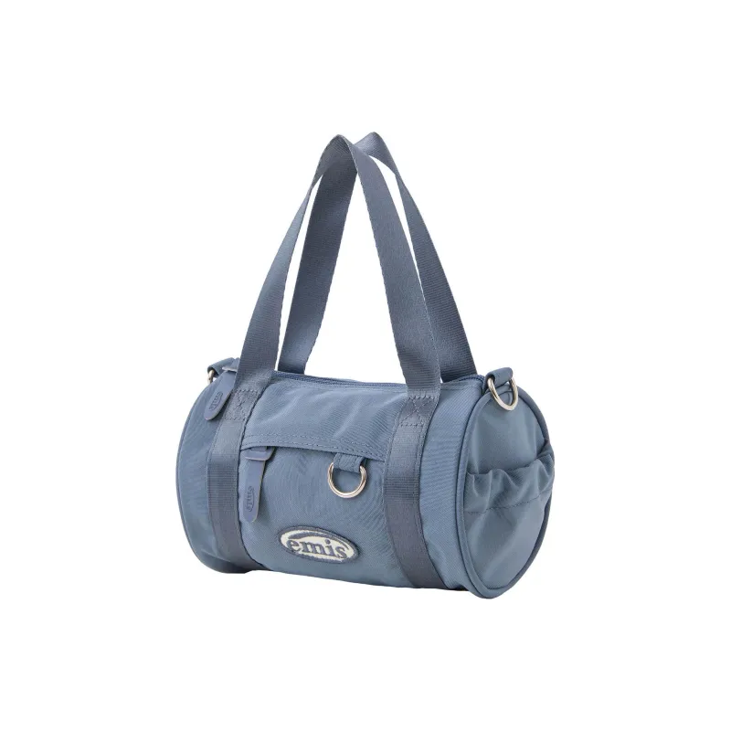 Emis Nylon Cylinder Bag Portable Crossbody Bag Shoulder Bag Unisex Gray Blue-2