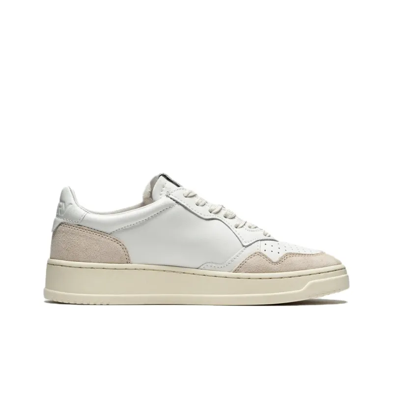 AUTRY Medalist Leather Low White Beige Suede Women's-1