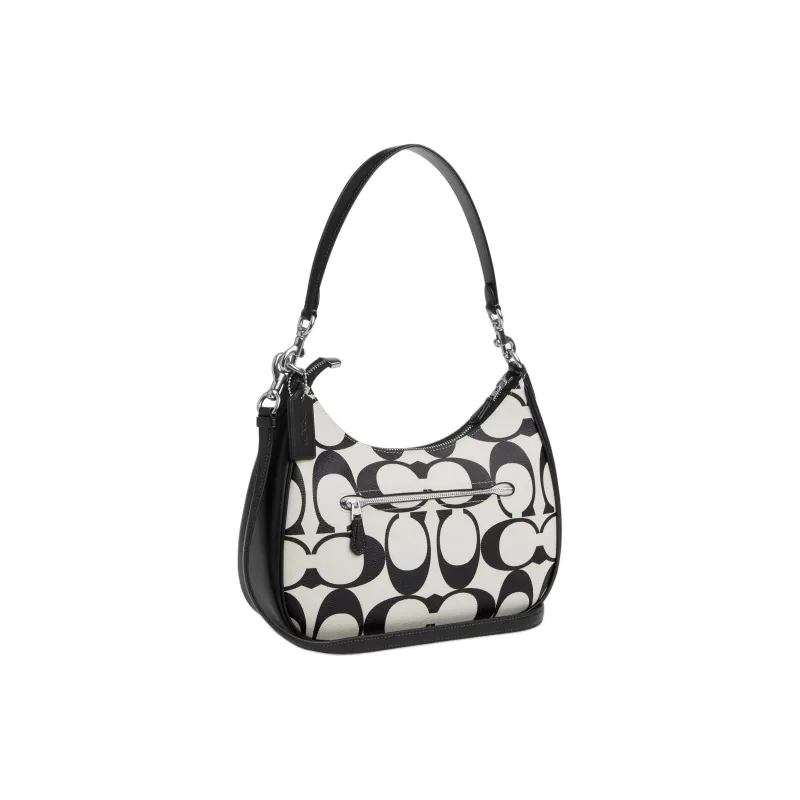 COACH Teri Canvas With Leather Shoulder Bag Handbag Shoulder Bag Women's Silver & Chalk-1