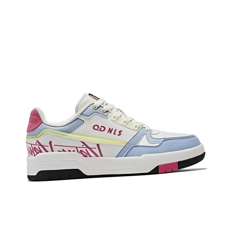 QIAODAN Slip Resistant Shock Absorbers With Abrasion Resistant Properties Low Top Skateboard Shoes Women's White Blue-1