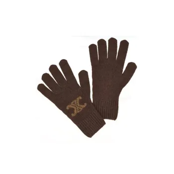 CELINE Wool, Cashmere, And Mulberry Silk Knit Gloves Women's Brown