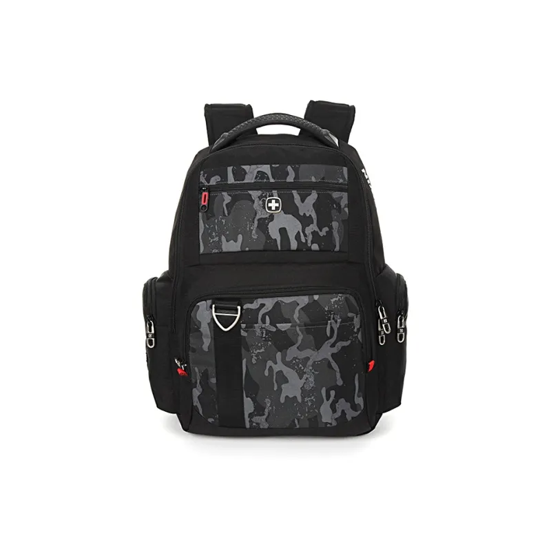 SUISSEWIN Polyester Book Backpack Regular Unisex Black/Camouflage Gray-0