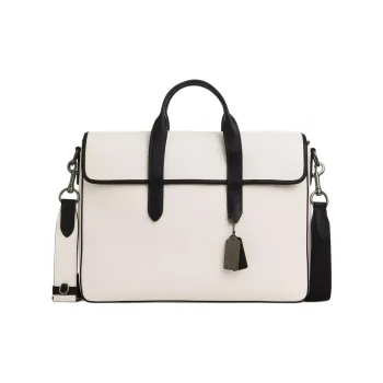 COACH PortfolioSullivan Pebbled Leather Briefcase, Handbag, Shoulder Bag, Crossbody Bag Tubas Men's White